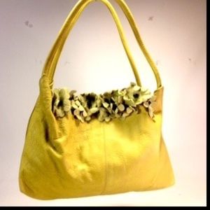 Berge Yellow Leather Flower Applique Shoul…